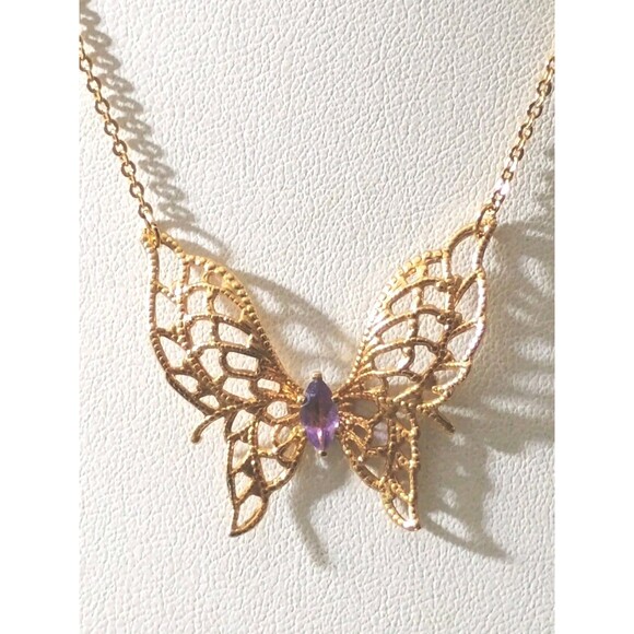 Lindenwold Filigree Butterfly Amethyst 14kt HGE Necklace - Picture 1 of 7